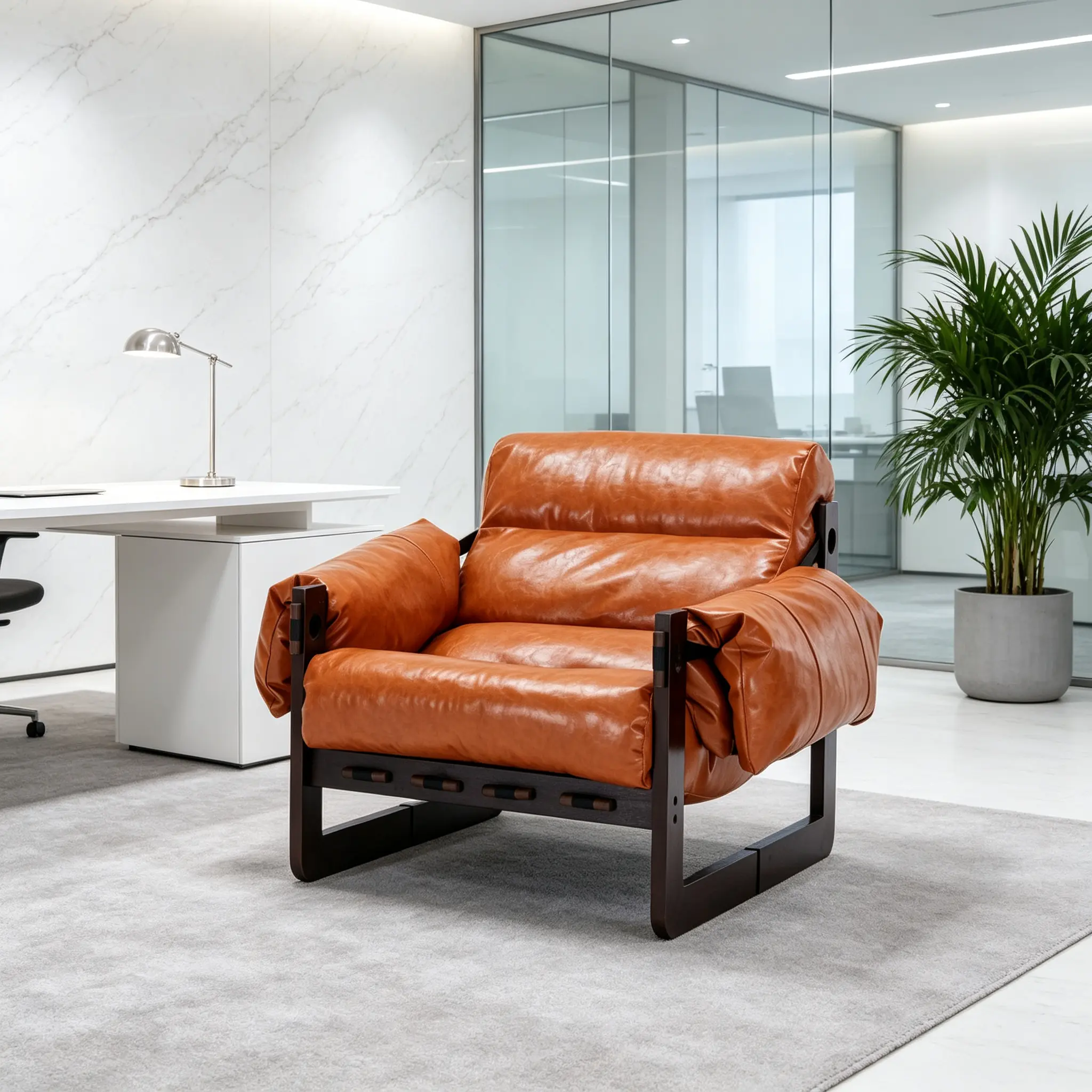 Medieval-Modern Indoor Lounge Chair - Vintage Oil-Wax Coating Leather, Removable Armrests, Moisture-Proof Treatment, Layered Design, Cloud-Like Comfort, Noise-Free Assembly, Orange Accent for Living Room, Ideal for Small Apartment Dwellers