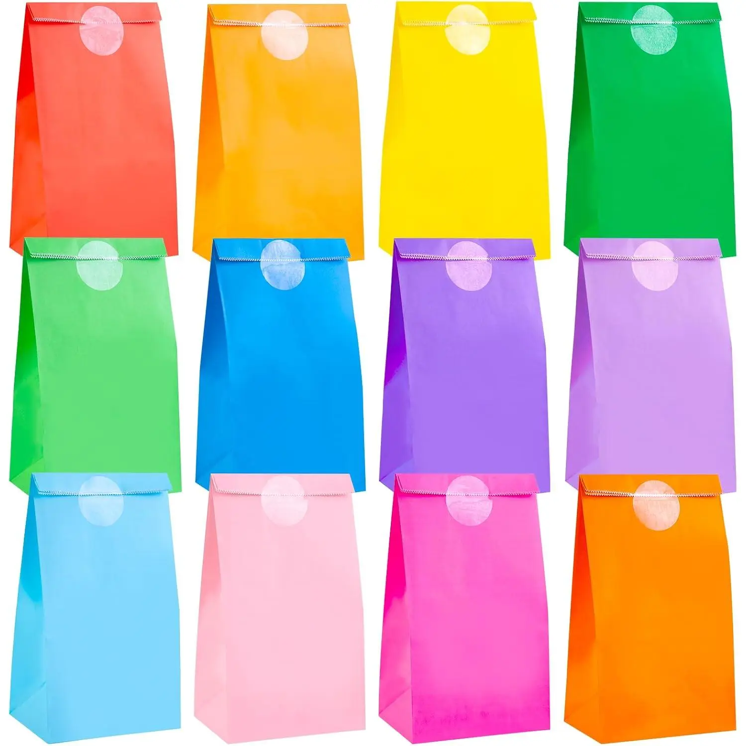 48 Pack Paper Bags with Stickers, 8.8"x4.7"x3.1" Party Favor  Bags 12 Colors for Birthdays  Showers DIY Crafts Wedding