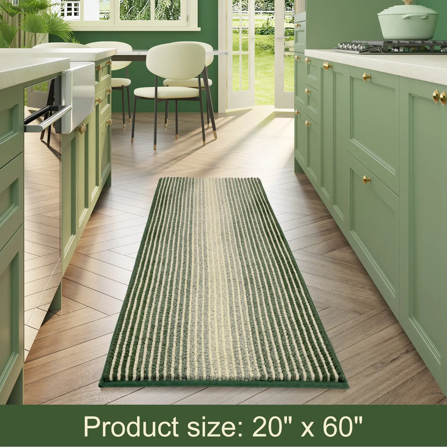 Large Bathroom Rugs, Bath Mat Rug for Bathroom Non Slip 22 x 60 Inches Water Absorbent Chenille Bathroom Runner Rugs Floor Mats Machine Washable (Sage and Cream)