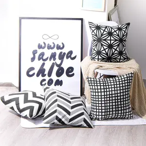 Bedsum Microfiber Decorative Square Pillow Cover, Black and White Print Cushion Case for Couch Sofa Bed Chair, 18x18 inch