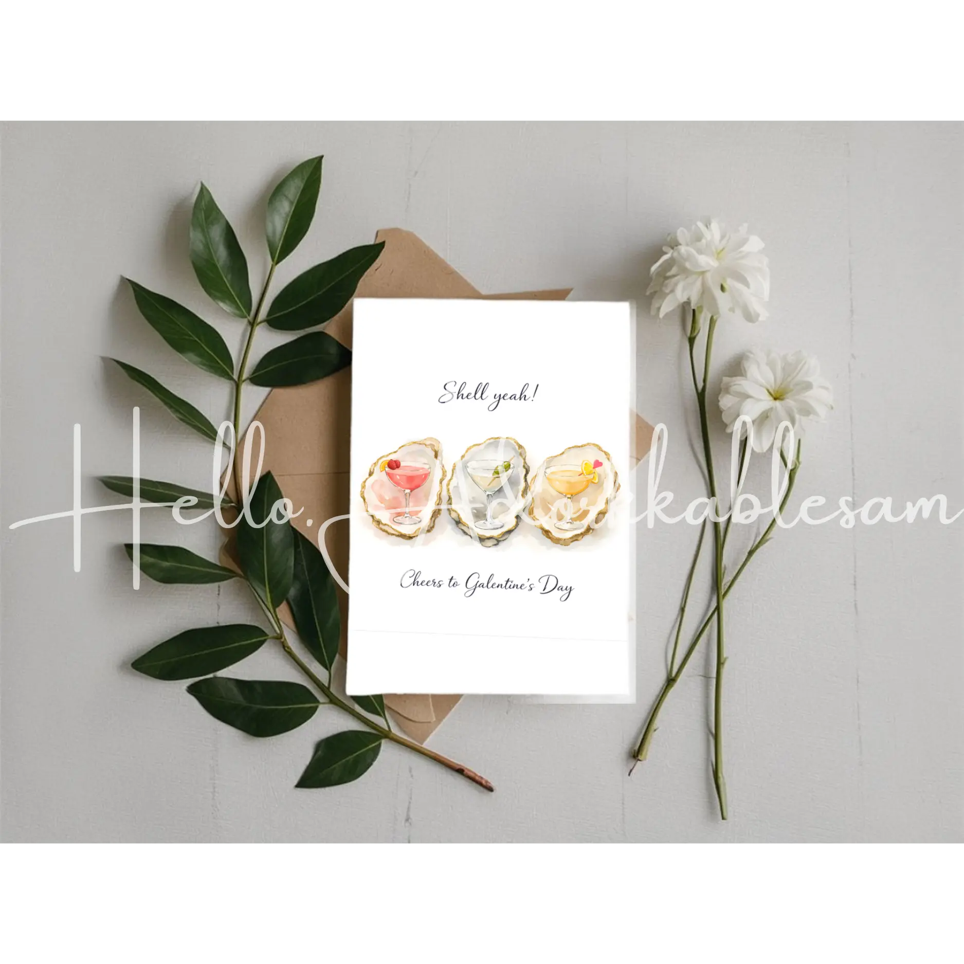 Galentine’s Day Card – “Shell Yeah!” | Oyster Cocktail Card | Funny Galentines Card | Best Friend Card | 5x7 | Includes Envelope