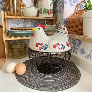2026 – Farmhouse Ceramic Chicken Egg Basket with Floral Design — Holds Eggs, Fruits & Kitchen Essentials, Decorative Storage Box with Lid for Countertop, Rustic Farmhouse Kitchen Decor & Practical Gift