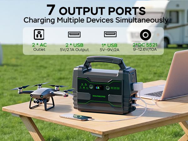 MARBERO 155Wh Solar Generator with 30W Solar Panel Portable Power Station with 2x 100W AC Outlets(150W Surge) 7 Output Ports Built-in Flashlightfor Home Blackout, Camping Essentials High Capacity Battery Usb Rechargeable Battery