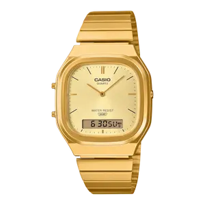 Casio Vintage Gold Retro Watch AQ240E-9A, Classic Analog Digital Unisex Watch, Dual Time, Square Face