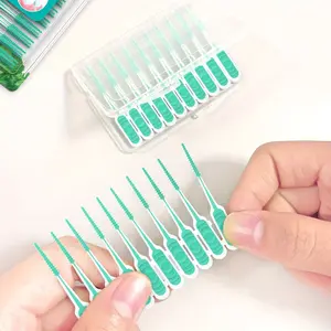 100pcsToothpick Mint Brush Interdental Brush Alcohol-Free Soft Nylon Interdental Pick with Ergonomic Handle Gentle Plaque Removal Fresh Breath Travel Suitable Design Plaque Removal Tool, Dental Accessories, Flavored Toothpicks