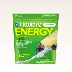 Liquid I.V. Sugar-Free Energy Multiplier - Blackberry Lemonade - Hydration Powder Packets | Electrolyte Powder Drink Mix | Convenient Single-Serving Sticks | Includes Natural Caffeine | 1 Pack (14 Servings)​