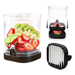 Fruit Slicer Cup Strawberry Slicer Banana Slicer Egg Slicers Detachable Fruit Cutter Slicer with Push Plate Kitchen Gadget (1 Black)