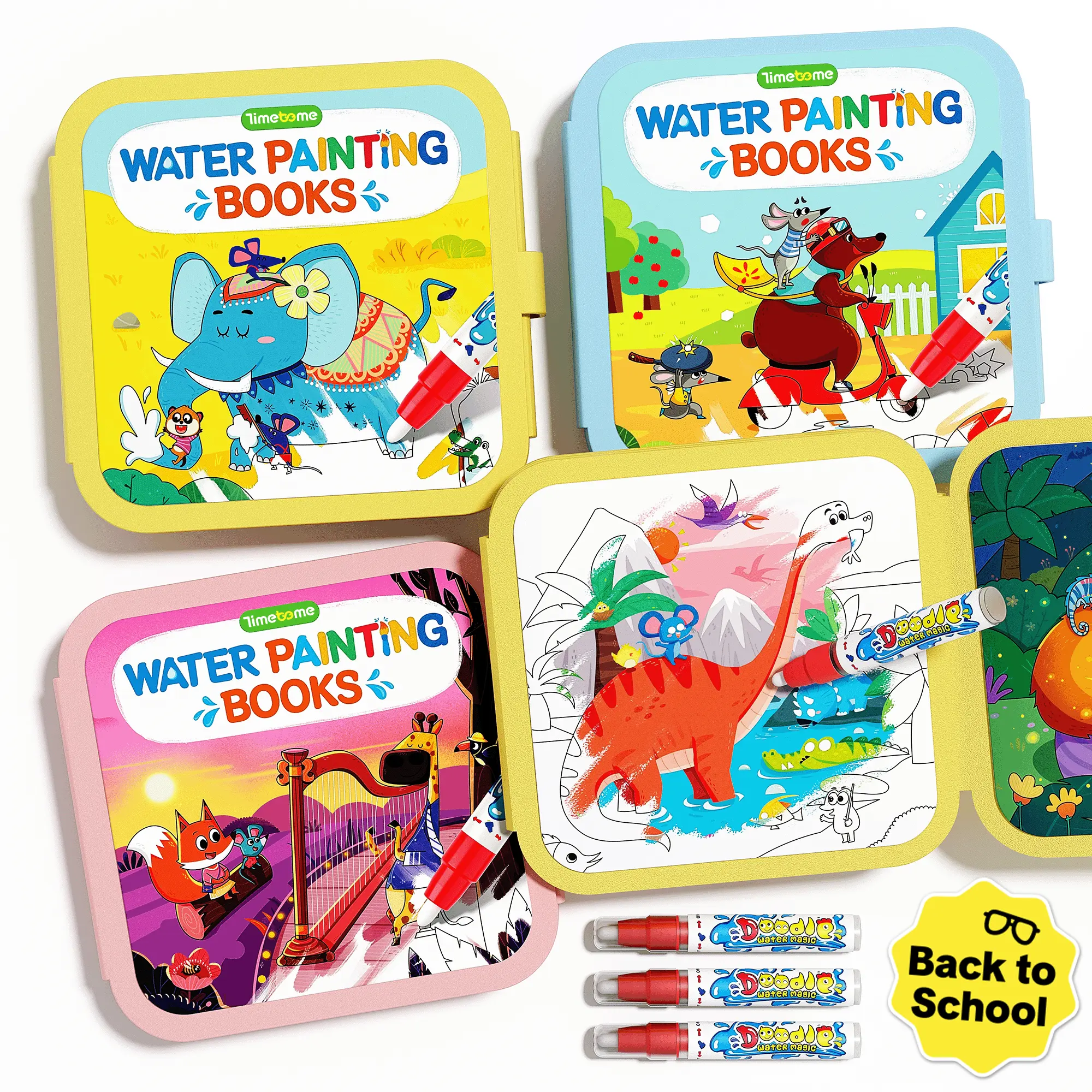 (Live) Back To School TIMETOME Toddler Water Coloring & Doodle Books - Safe and Fun Educational Art Supplies for 3-4 Years, Builds Early Painting Skills, Develops Artistic Skills, Travel-Friendly Paint-with-Water Toys, Drawing Ideas