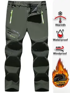 Thickened Waterproof Fleece Lined Long Pants with Belt, Durable Hiking Skiing Camping Cycling Trousers for All Seasons
