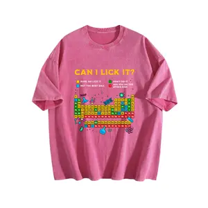 washed oversize cotton Can I Lick It Periodic Table Funny Science Teacher Student graphic tees funny T-Shirt y2k fashion Streetwear Casual  Top Trending gift