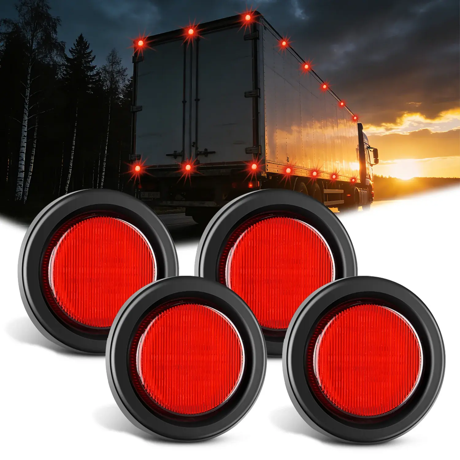 Nilight 2.5 Inch Red 13-LED Round Marker Clearance Light - 4 Pcs, Car LED Lights, Automotive Side Lamp, Led Lights Car
