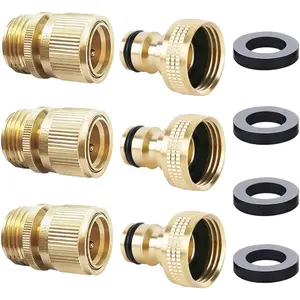 Garden Hose Quick Connector Water Hose Quick Connect  3/4  inch GHT Brass Easy Connect Fitting Quick Connect Hose Fittings Garden Hose Fitting Water Hose Connectors (3SETS)