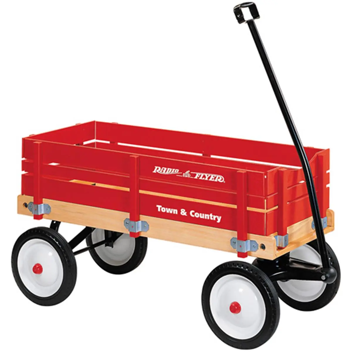Radio Flyer Town & Country Heavy Duty Wagon for Kids, 36-Inch Classic Natural Wood Body with Removable Sides, No-Pinch Ball Joint & Handle Folds Under, Outdoor, Controlled Turning Radius