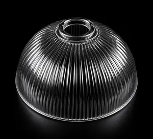 88998 Large Clear Ribbed Glass Dome Lamp Shade | 2.25" Fitter x 15" Diameter x 6.75" Height