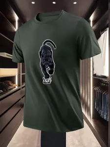Trendy Personality Men's Black Panther Printed Short Sleeve T Shirts for Daily Street Fashion and Casual Outfits