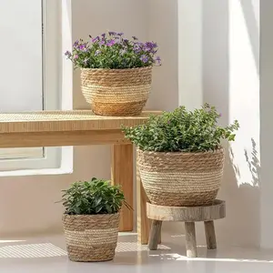 Three Sets of Decorative Indoor Plant Pots, Natural Flower Pot Covers, Stylish Planter Baskets for Home Decor, Garden Pot, Flower Planters