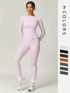 Women's Solid Long Sleeve Tee & Leggings Loungewear Two-piece Set, Casual Comfy Fit Round Neck Top & Skinny Pants Loungewear Set, Ladies Aesthetic Loungewear for Spring & Fall, Breathable Pajamas