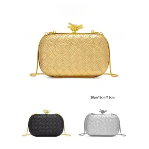 2026woven evening clutch bag, equipped with a chain handle, features European and American styles and is of the box-shaped crossbody bag type.