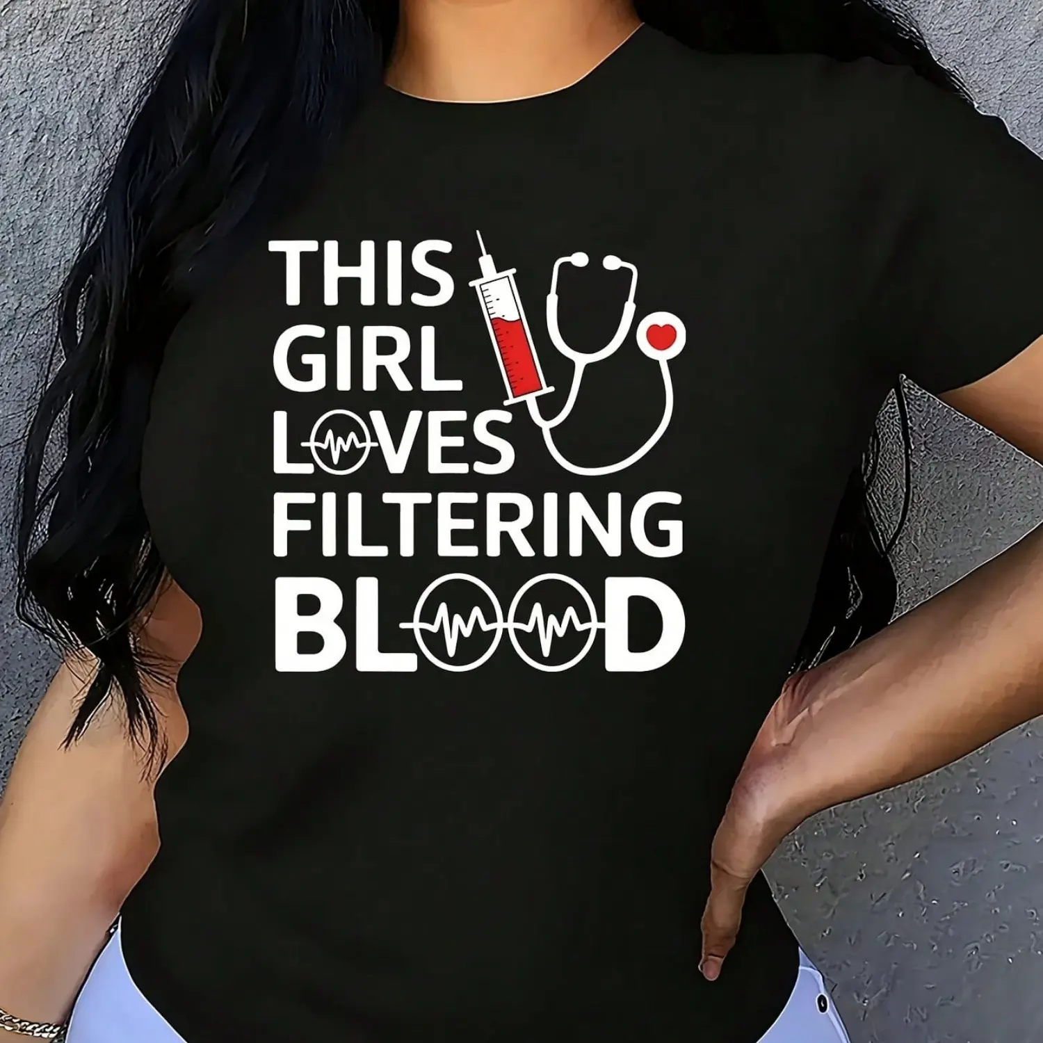 Women's Plus Size Oversized Graphic T-Shirt - 1 Pcs, Colorful, Comfortable, Lightweight, Casual Short-Sleeve, Filtering Blood Dialysis Tech Nurse Week Nephrology Funny Top