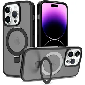 Magnetic Stand Phone Case for iPhone 17/16/15/14/13/12/11 Pro Max/Pro/Plus,Shockproof, Matte Clear Cover with Lens Protective Film- Luxury Phone Accessories with Bumper Protection