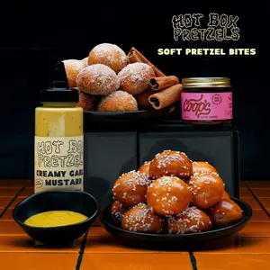 Hot Box Pretzels Intro 2pk | 2 Bags Soft Pretzel Bites | Pretzel Salt, Cinnamon 8-30g Flavor Packets | 2 8oz Bags +2 Seasoning Packets(8-30g) | Clean Ingredients, No Artificial Flavors