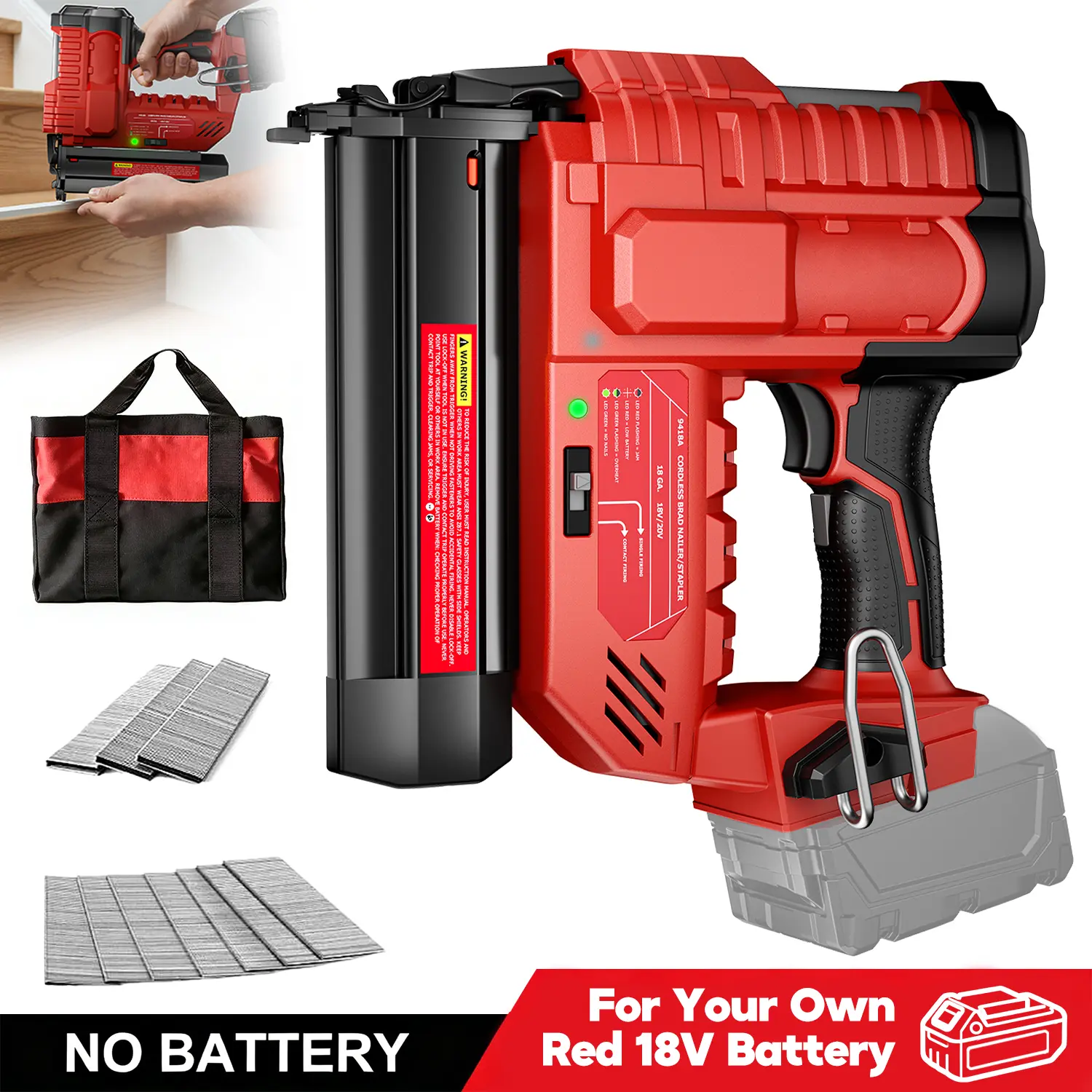 18 Gauge Cordless Brad Nailer Electric Brad Nail Gun for Milwaukee M18 Battery  , Brushless Motor Tool-Free Depth Adjustment Jam Release Heavy Duty Nailer Gun for Woodworking Trim Molding Carpentry Framing DIY Projects (Bare Tool)