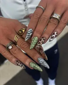Animal Print Press On Nails Stiletto Zebra Cow Leopard Crocodile Textured Fake Nails