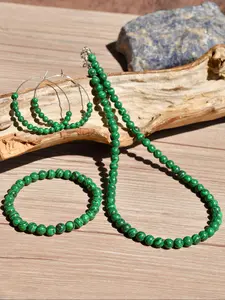 Natural Malachite Beaded Bracelet & Earrings & Necklace, Boho Style Jewelry Set for Women, Trendy All-match & Exquisite Jewelry for Birthday Gift