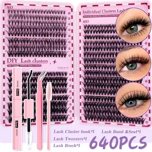 640 Piece Cluster Eyelashes 30D+40D+50D, D Curl, Ultra-Thin Soft Lightweight, Mixed Length 8-16mm, Reusable for Beginners Home Use