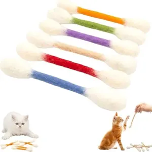 Cotton Swabs Cat with Catnip, 6 Pk Giant Kitten Chew Sticks, Durable Dental Teething Ropes, Interactive Felt Kitty Kicker, Pet Gift