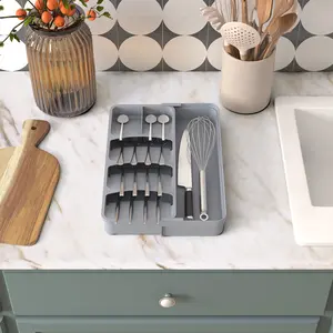 Lifewit Silverware Organizer, Expandable Utensil Tray for Kitchen Drawer, Adjustable Flatware & Cutlery Holder, Compact Plastic Design