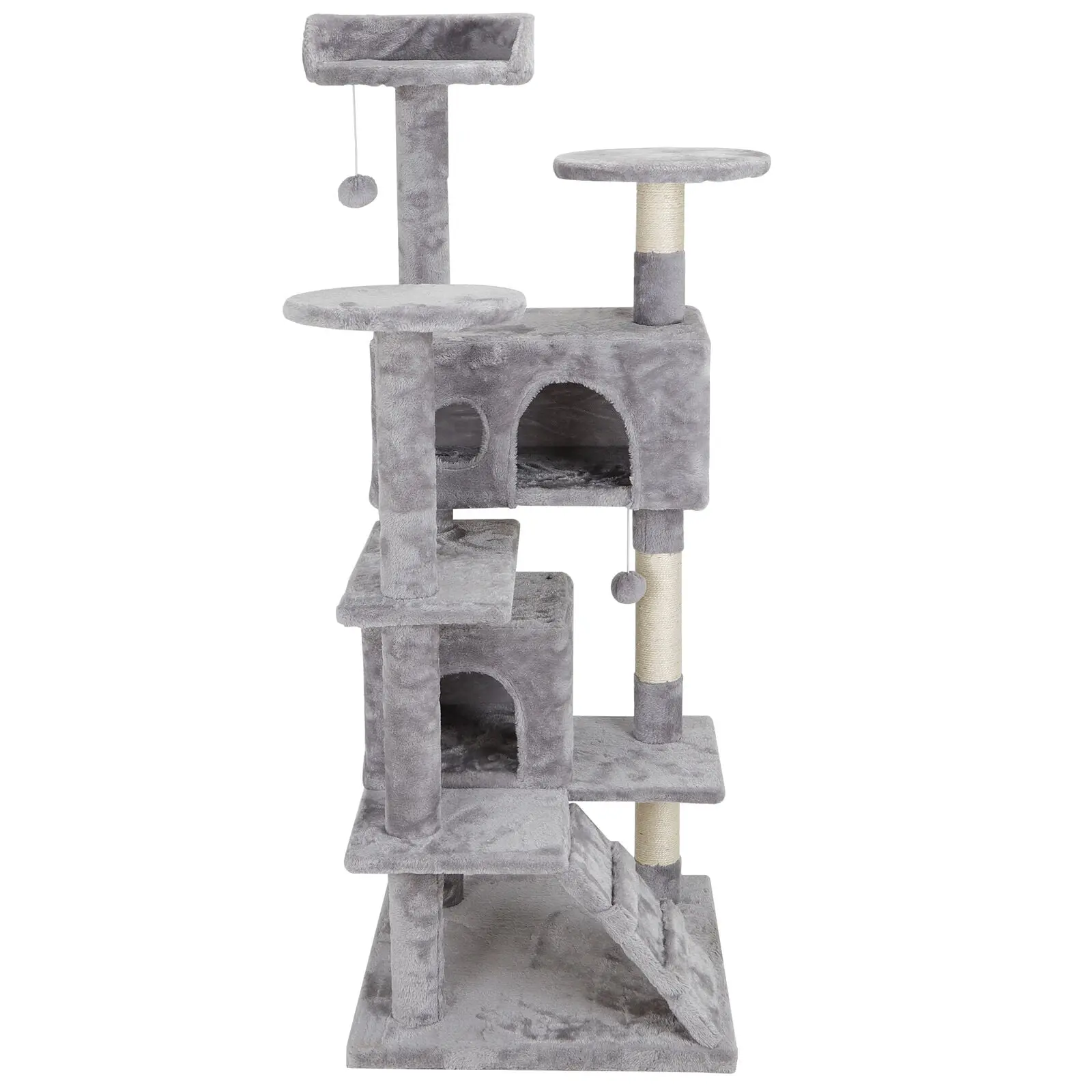 53" H Large Multi-Level Cat Tree Climbing Post Condo Tower, Indoor Pet Kitty Playhouse with Cozy Lounger, Ladders, Scratcher Board, Vertical Scratching Surface