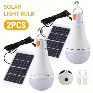 2-Pack Solar & USB Rechargeable LED Light Bulbs, Dual Charging Options (Solar Panel / USB), Portable Hanging Outdoor Light with 4 Modes (Daylight, Nightlight, Flashlight, Warm Light) for Camping, Garden, Emergency