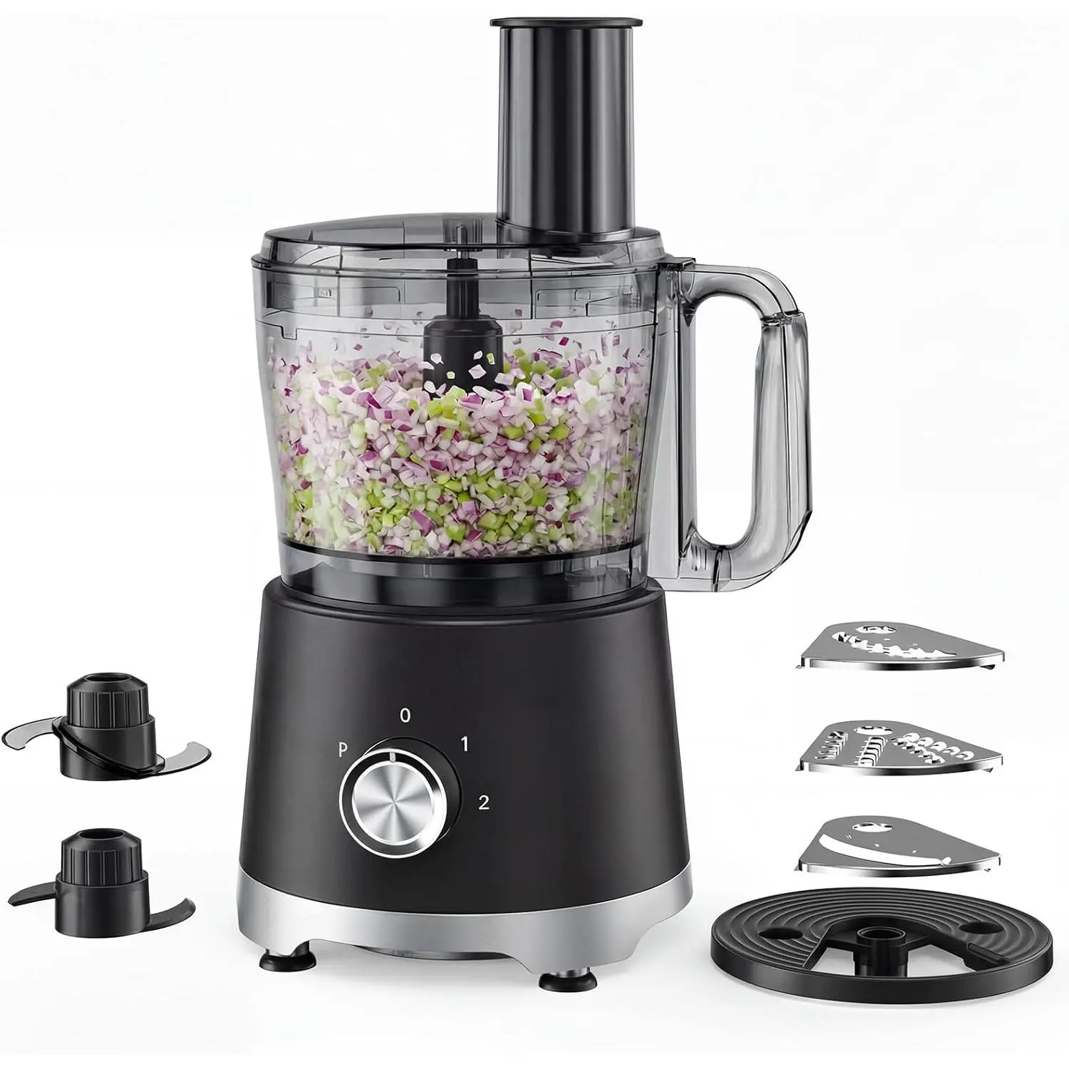 10.5 Cup Food Processor and Vegetable Chopper 5 Blades for Slicing Shredding Chopping and Kneading Dishwasher Safe Stainless Steel Blades 2.6QT Black White