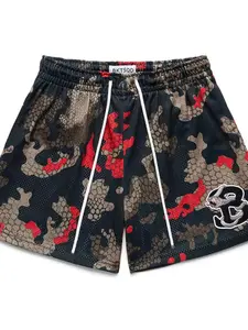 Men's Bktsqd American Style Python Pattern Mesh Shorts, Casual Sporty Four-Quarter Loose Fit, Large Size Quick-Dry Basketball Pants