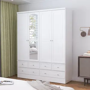 FUFU&GAGA Modern White Freestanding Wardrobe with Mirror Door, 6 Drawers and Open Shelves, Large Bedroom Closet Organizer