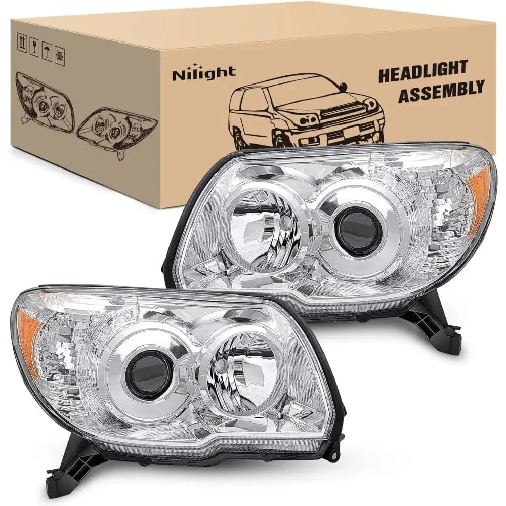 Nilight Headlight Assembly for 2006-2009 Toyota 4Runner, Chrome Housing, Amber Reflector, IP65 Waterproof, OE Standards, Anti-Fog Vents, Fog Free, Moisture Resistant, Safer Drive, Enhanced Night Driving Performance