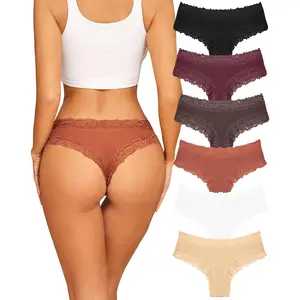 Women’s 6-Pack Cotton Brazilian Bikini Panties - Spandex Blend, Soft Breathable, Comfortable Fit, Flattering Leg, Everyday Women Cotton Underwear, Lace Brief Thongs