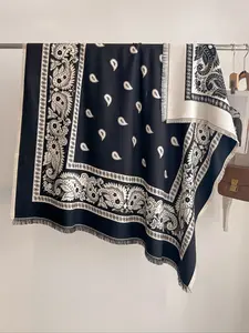 Women's Autumn Winter Faux Cashmere Paisley Print Shawl, Elegant Outdoor Windproof Warm Cape Scarf, Casual Style, Scarf Wrap