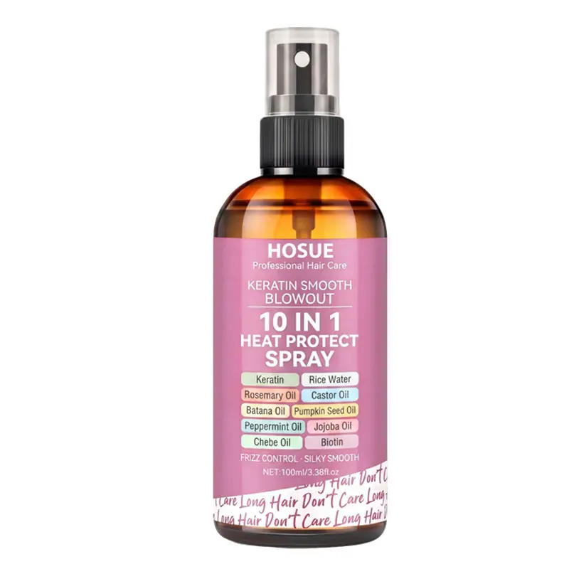 HOSUE Keratin Smooth Blowout Heat Protect Spray & Frizz Control, Keratin Smooth Blowout Spray And Serum Protecting Heat Spray, Protects Up To 450°F, Frizz Control Detangling, Heat Styling, Keratin Formula, Leave-In Hair Conditioner Keratin Spray