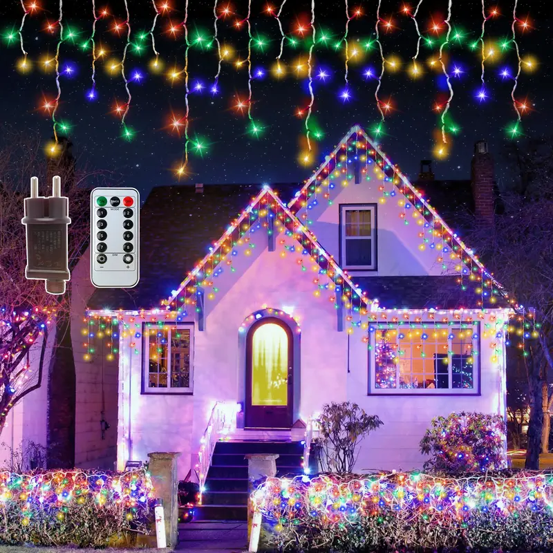 PEMOTech 50 FT 632-LED Multicolor Valentine Cascading Icicle Party Lights, Remote Control, 8 Modes Timer, Waterproof Connectable Outdoor Decorative Props for Christmas, Thanksgiving
