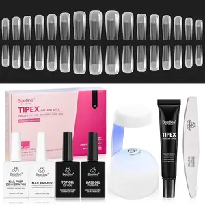 Beetles Tipex Instant Apex Nail Tips Kit, 16 Sizes, with Tipex Nail Glue, Dehydrator, Primer, Base & Top Coat, Mini UV Lamp, Pre-Building Kit for Halloween  Long Meidum Short Square Almond Stiletto Coffin Black Friday Winter Nail Christmas Gift