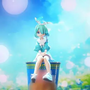 A Cute 16cm Arona Figurine, Anime Two-Dimensional Display, Green Outfit, Sitting Kawaii Girl, Computer Case Ornament, Perfect Gift for Boys
