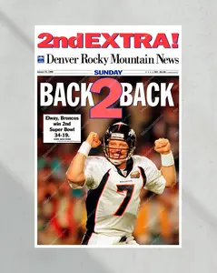 [Football is Back - Sale Up To 40%] [No Frame] 1999 Denver Football Back-to-Back Champions Poster, Retro Game Day Wall Art, Vintage Football Decor