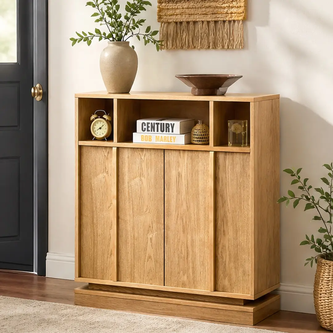 ARCH Farmhouse Fluted Sideboard Buffet Cabinet - Sturdy, Chic Retro, Double Door with Hidden Compartments, Adjustable Shelves, Assembly Hardware, Instructions, 31.7 in W x 11.9 in D x 37.2 in H, 67.24 lb, Easy-Install, Natural Wood MDF, Color Options, Dou