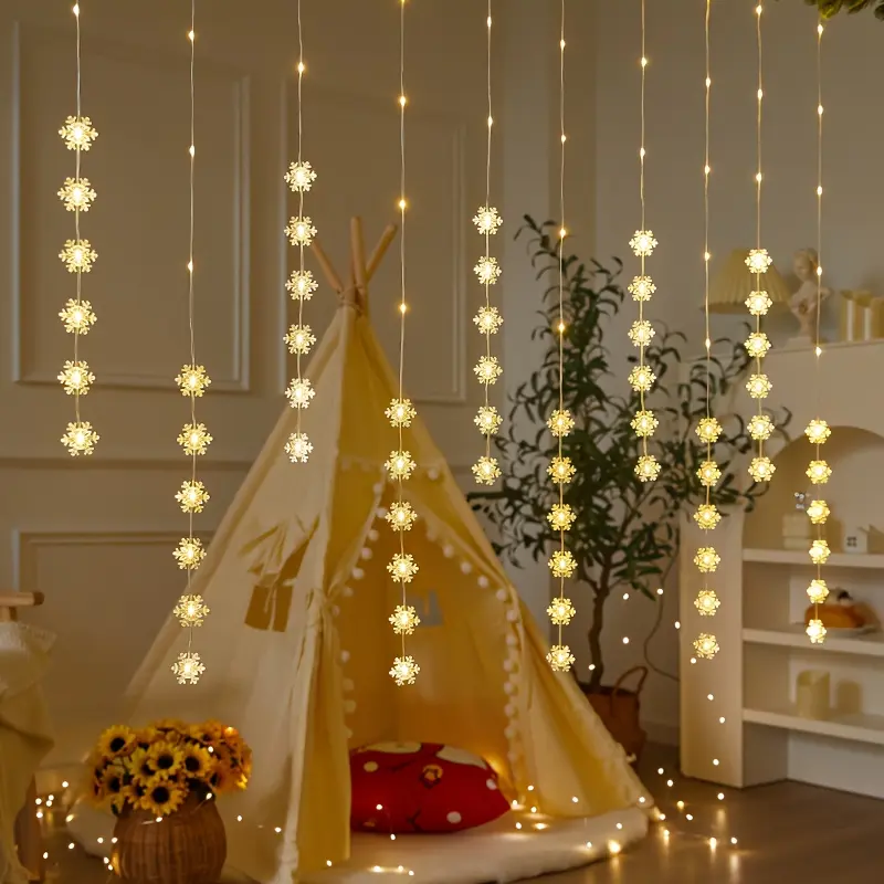 Christmas Curtain Lights LED Piping Light Curtain Light Snowflake Crystal Ball Opaque Small Round Balls Curtain Style Light String Power Suitable for Indoor Proposal Party Christmas Holiday Decoration Light String