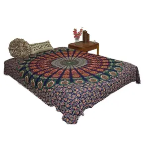Hippie Emerald Mandala Tapestry Bohemian Wall Hanging Throw Dorm Decor