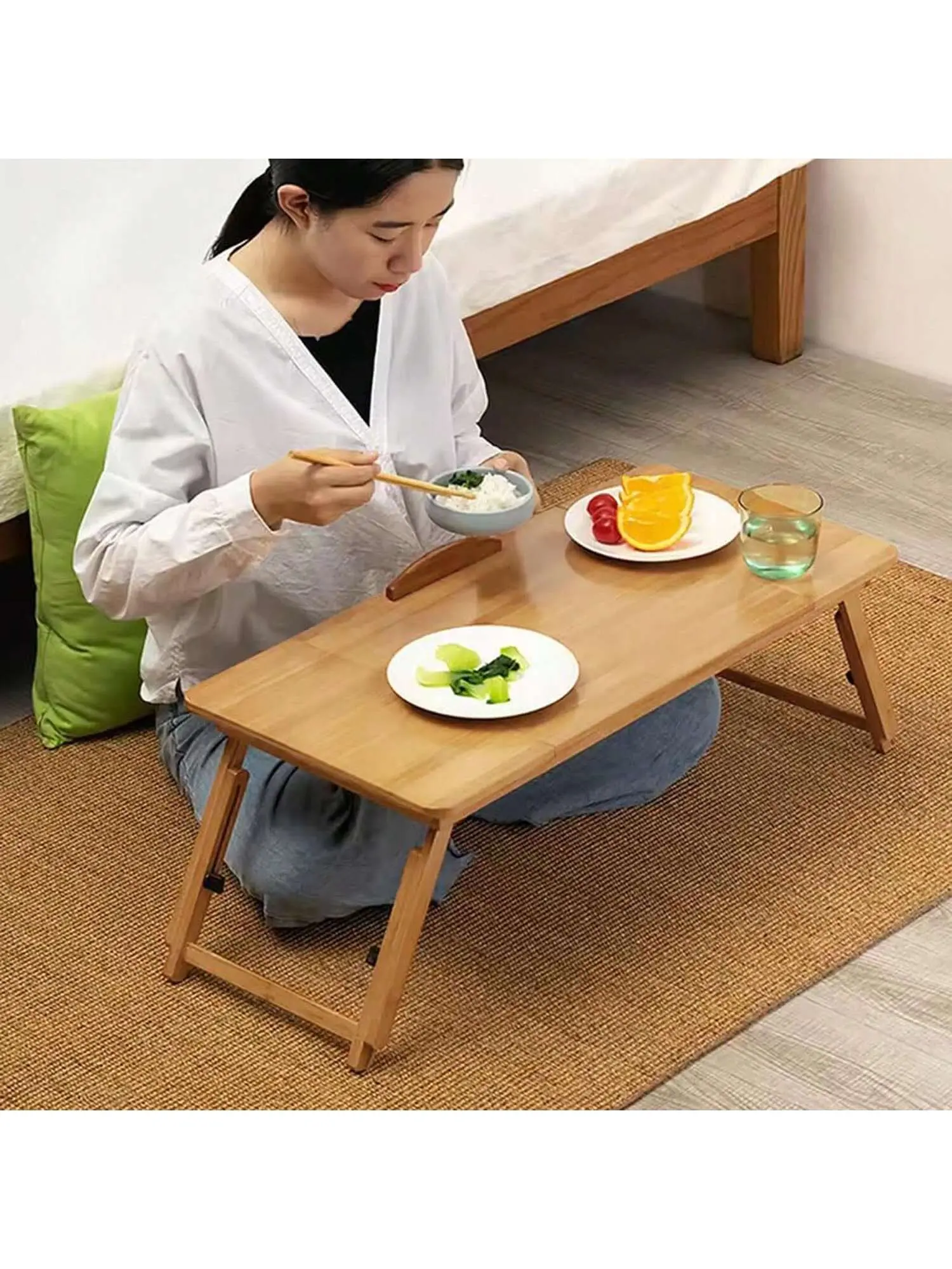 Gaomon Natural Sturdy Wood Bamboo Lap Desk - 4 Adjustable Gears, Retractable Legs, 17cm-23cm Height & Angle Adjustable Tilting Top, Foldable Couch/Bed Home Office Desk with Smooth Edges, Retractible
