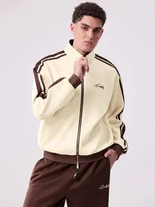Men's Track Jacket (Only) Full Zip Casual Athletic Stand Collar Striped Streetwear with Zipper Pocket
