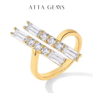 Unisex Parallel Bar Baguette-Shape Lab Created Sparkling Marquise Moissanite Statement Ring - D Color VVS1 Artificial Gemstone Band, Elegant Glittering Jewelry, Special Gift R143, Lab Created Moissanite summerwins